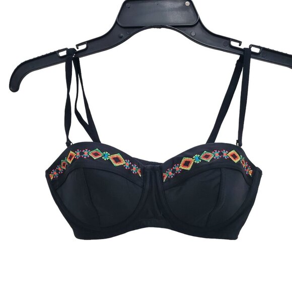 Jessica‎ Simpson Women's Black Neon Southwest Embroidered Underwire Bra Top M - Picture 1 of 6